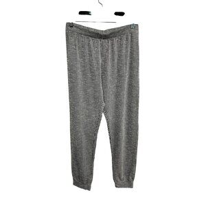 Acemi Black & White Striped Lightweight Elastic Waist Cropped Pants Trendy